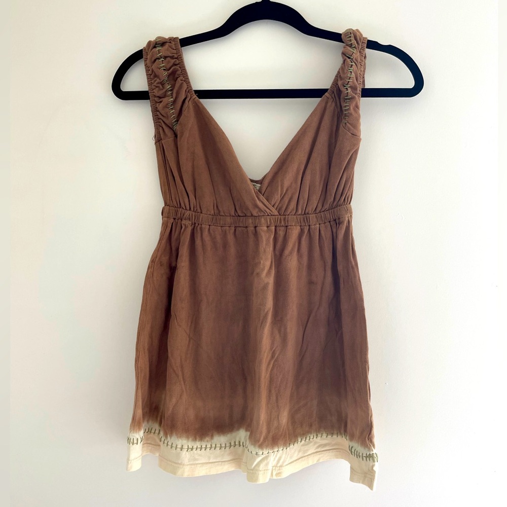 Vintage Gypsy05 Brown Ombre Peplum Top with contrast stitching - Picture 2 of 8
